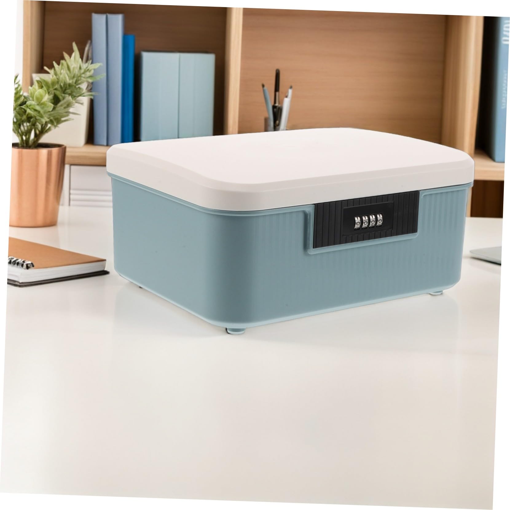 Scatola di Archiviazione con Lucchetto Blu Sicuro con Combinazione Portatile per Documenti Passaporti e Oggetti Personali Resistente e Capiente per Ufficio e Casa