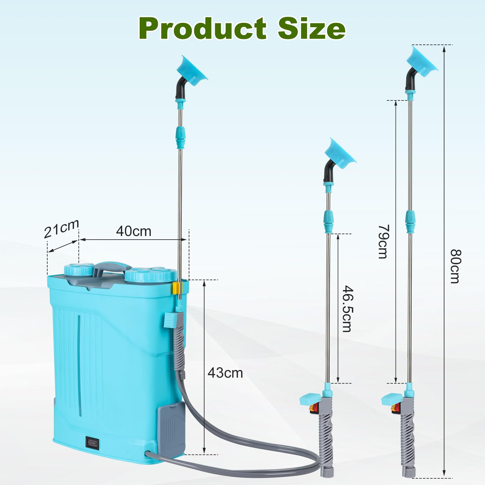 Elektryczny opryskiwacz plecakowy, kompatybilny z akumulatorem Makita 21 V, ogrodowy, 20 l, z lancą teleskopową (47-80 cm) i 3,5 dyszą i filtrem, pasek na ramię do chwastów, nawożenia, podlewania