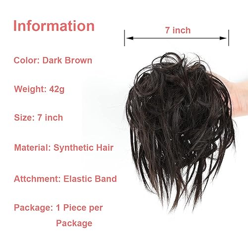 Miniatura 3 de KETHBE Pieza de Cabello para Moño Despeinado, Moño Recogido Despeinado Sintético Cola de Caballo Corta Coletero de Cabello Falso con Banda Elástica