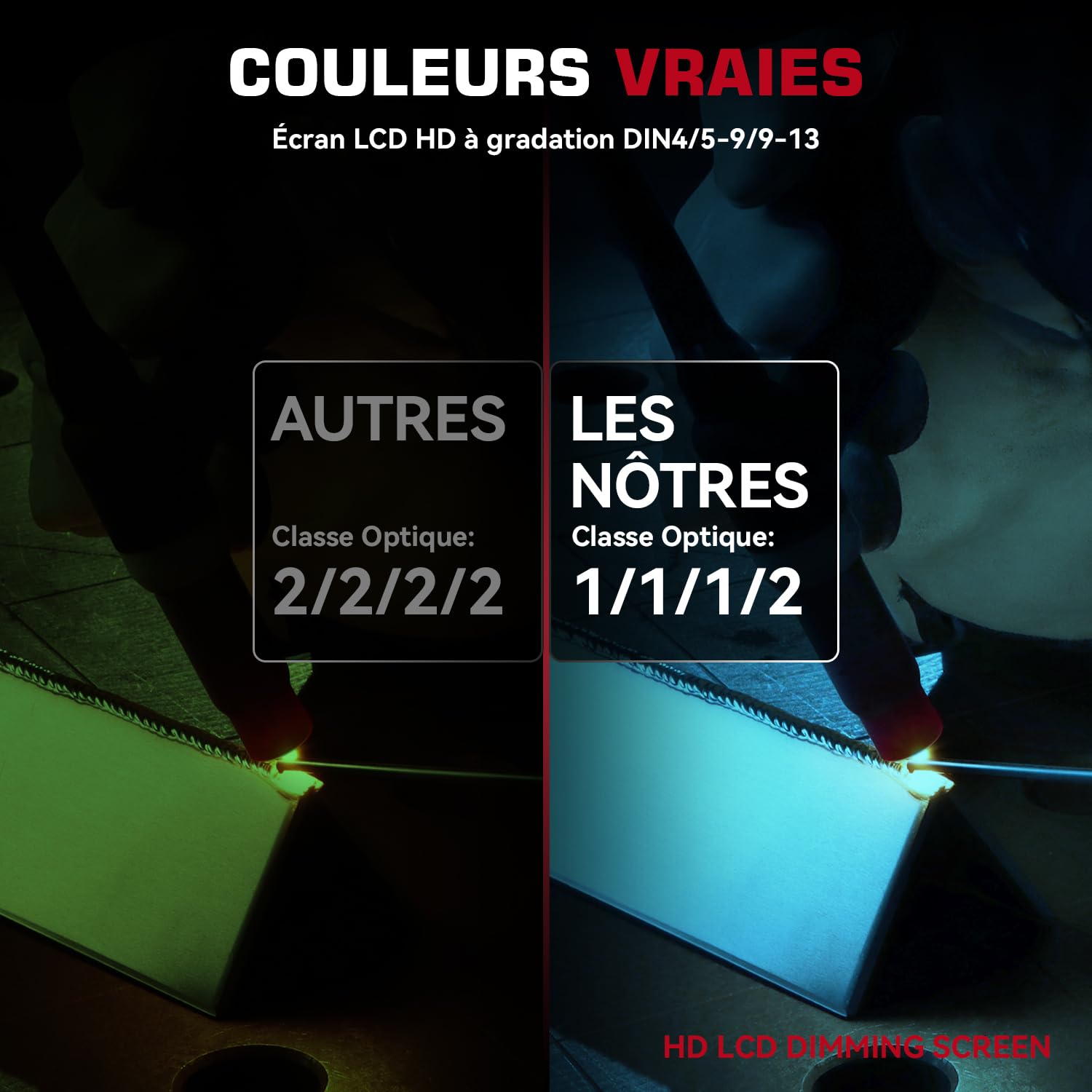 ARCCAPTAIN Masque de Soudeur Automatique 100 x 93 mm Avec Grand Champ de Vision, Couleur Réelle Entièrement Automatique, Casque de Soudeur Avec Couleur Véritable, Large Ombre 4/9-13 Pour MIG, TIG, ARC