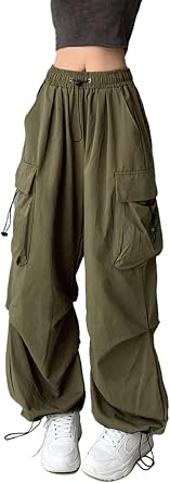 TSMNZMU Womens Baggy Cargo Pants - High Waist Mutil Pocket Loose Fit Parachute Trousers - Y2K Casual Hiking Climbing Pants