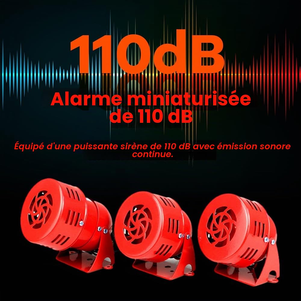 Sirène motorisée, MS-190 24V DC 114dB alarme sonore, sirène électrique puissante, mini klaxon rouge pour la maison, l'industrie, les magasins et les systèmes de sécurité.