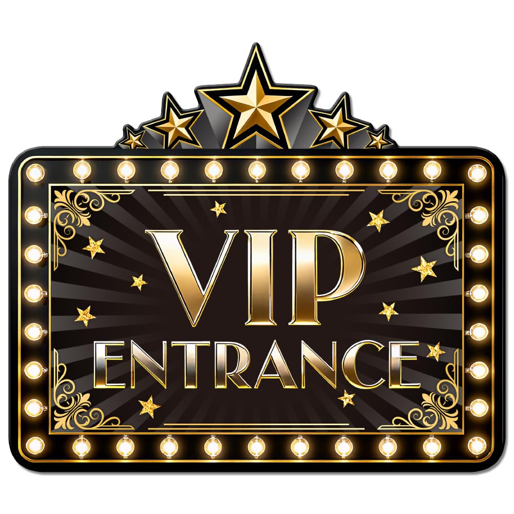 GLOBLELAND VIP ENTRANCE Metal Tin Sign Black Gold Party Vintage Tin Signs Plaque Party Awards Home five-pointed Star Tin Sign Metal Plaque for Bar Hotel Upscale Restaurant