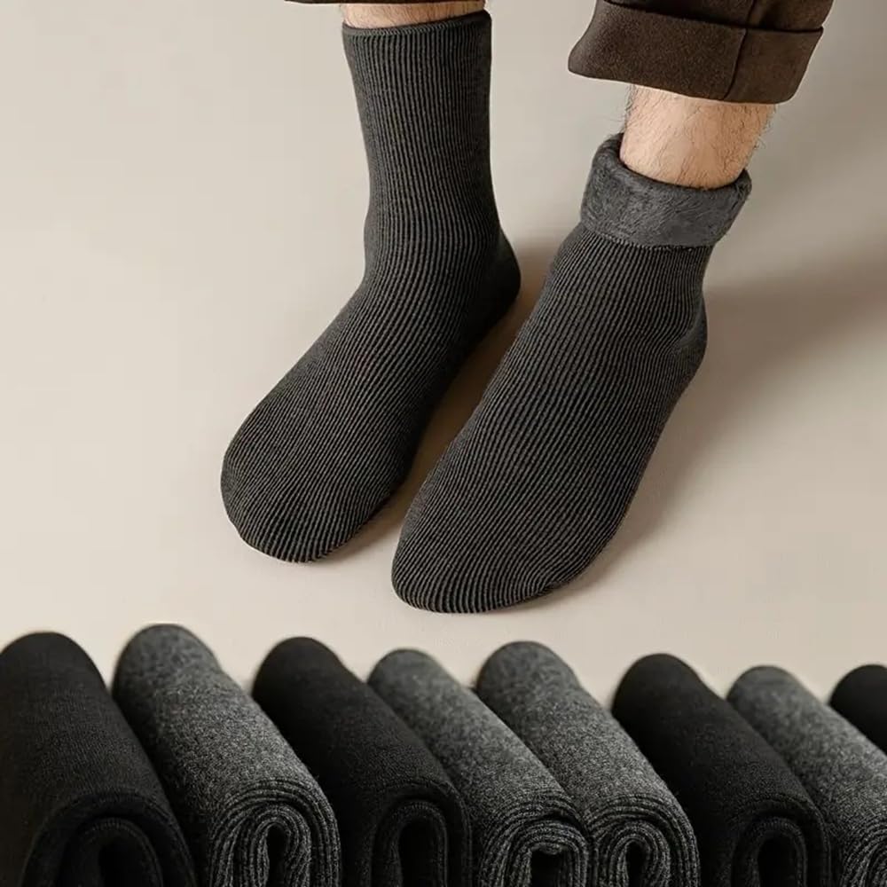 WKLOUYHE Mens Wool Socks Heavy Thick Socks Thermal Fuzzy Warm Comfort Crew Winter Socks For Women_Free Size(Pack Of 06,Black And Dark Grey) 3