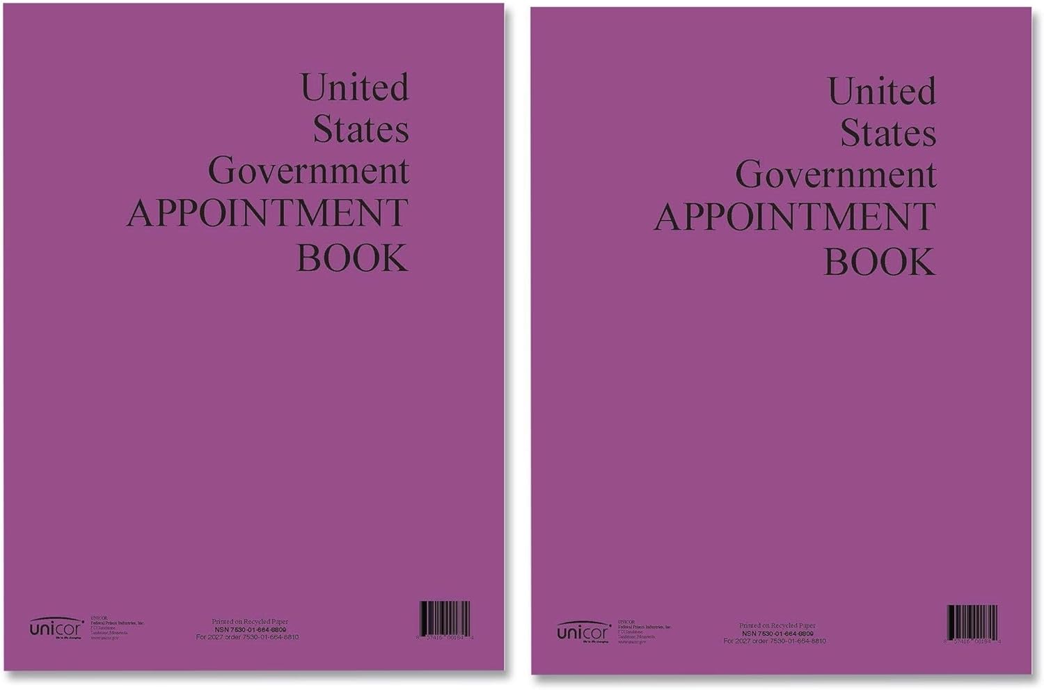 2026 US Government Fed Weekly Appointment Book, 11" x 9", Jan - Dec, Qty=1