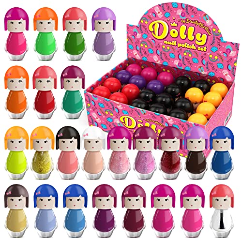 Dolly - Juego de esmaltes de uñas, 24 colores modernos, en forma de muñeca, no tóxica, perfumado con fresa, pelado a base de agua (Set A)