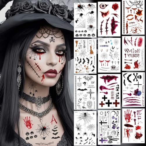Tatuajes Temporales, 12 Piezas Pegatinas Heridas Halloween,...
