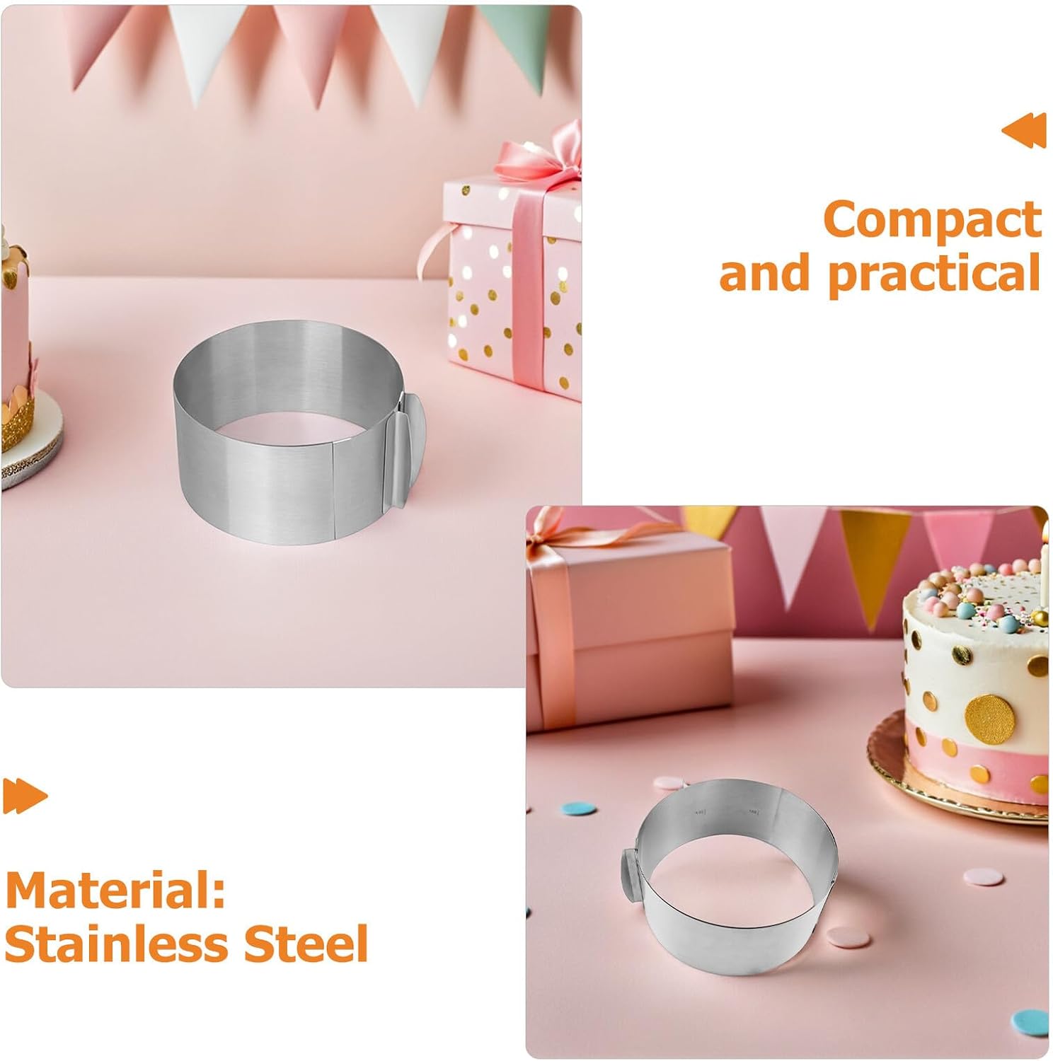 2pcs Adjustable Stainless Steel Mousse Rings 6-12 Inch round Cake Mold Set for Baking Cheesecake Tiramisu and Pastry at Home