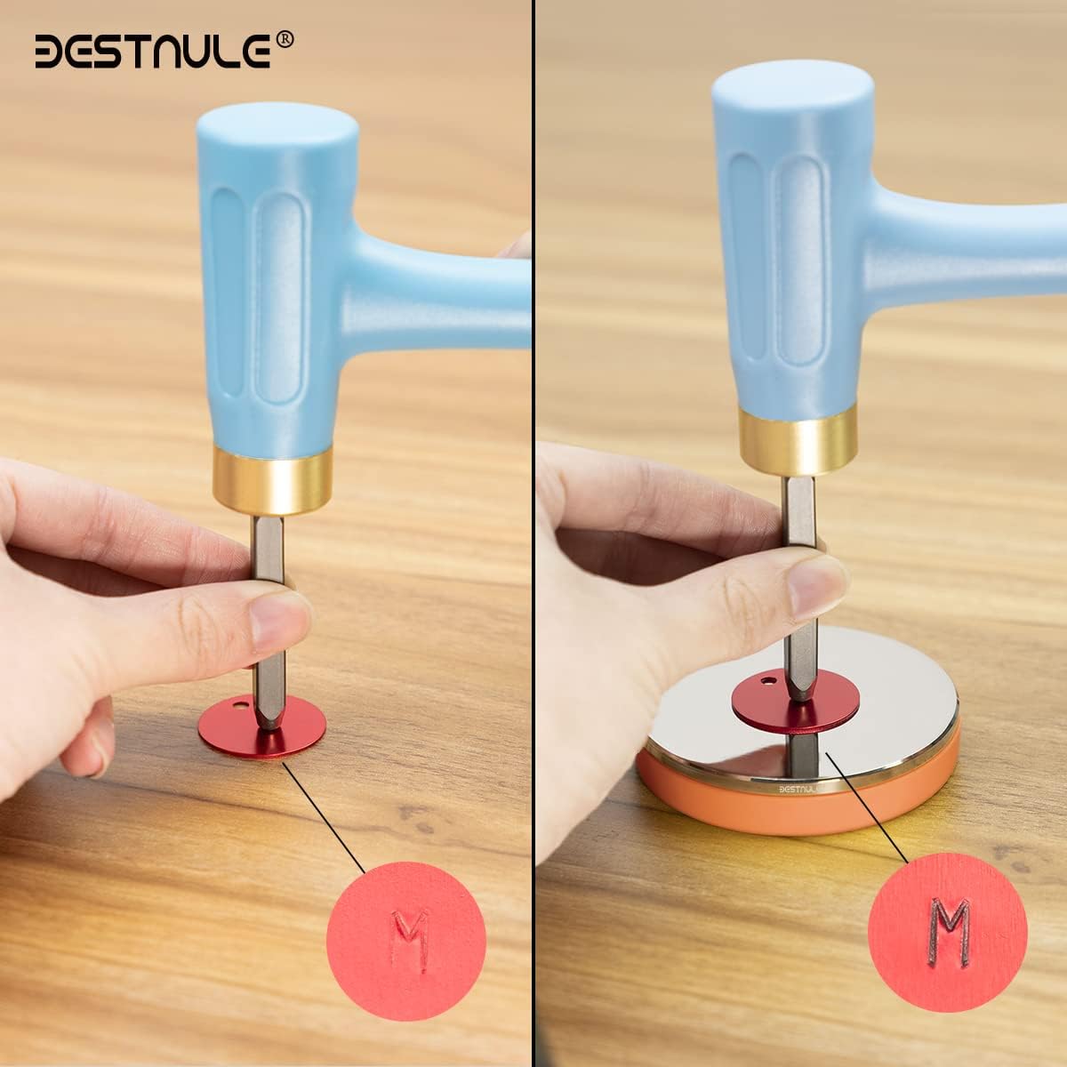 BESTNULE Professional Steel Bench Block, Covered with TPR Soft Plastic at The Bottom, Metal Stamping Table Mirror, Polishing with Chrome Plating for Jewelry Stamping (Dia: 3”, H: 19/32”) (Orange) - Image 6