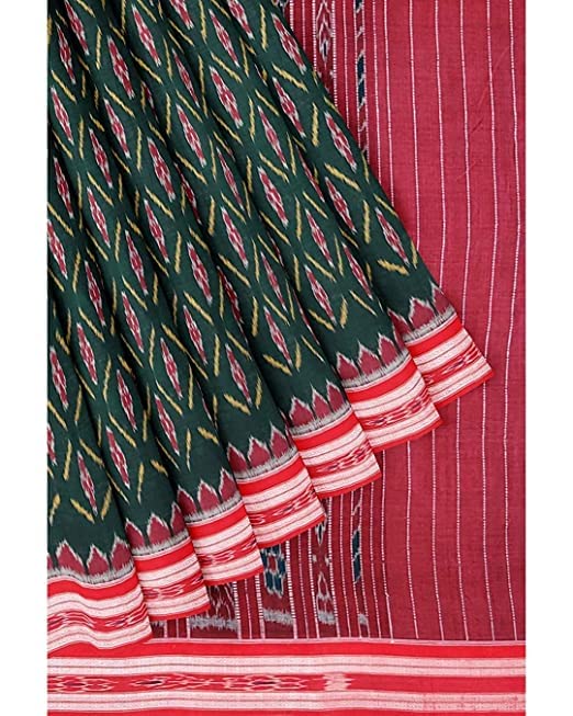 Image of Odisha Sambalpuri Handloom Ikat Women's Cotton Saree, Odisha Handloom Handmade Pure Cotton Khandua Saree, Ikkat Orissa Traditional Handloom Saree Without Blouse