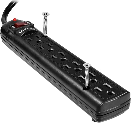 Miniatura 8 de Weltron Regleta de protección contra sobretensiones negra de 6 tomas, montaje en pared, 750 julios, cable largo de 20 pies