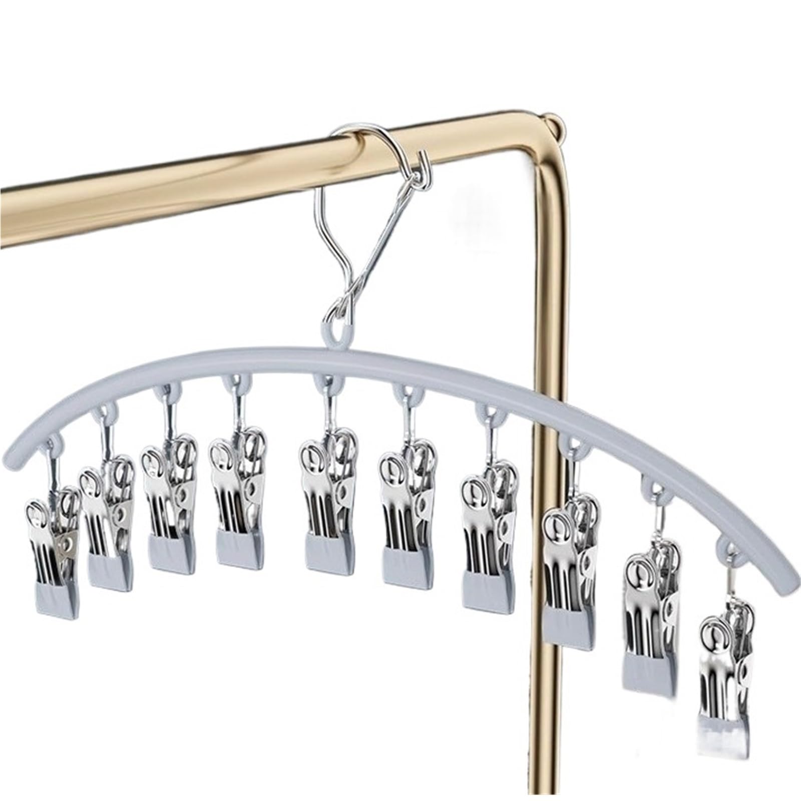 5pcs 10 Clips Stainless Steel Sock Clip Pace-Saving Arc Drying Rack Windproof Non-slip Clothes Underwear Towel Hanger For Home(Grey)