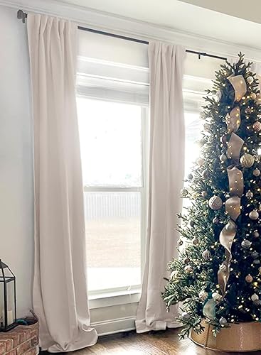 Miniatura 2 de 100% Blackout Shield Cortinas opacas de lino sintético para dormitorio de 84 pulgadas de largo, juego de 2 paneles de cortinas de lino con pestaña