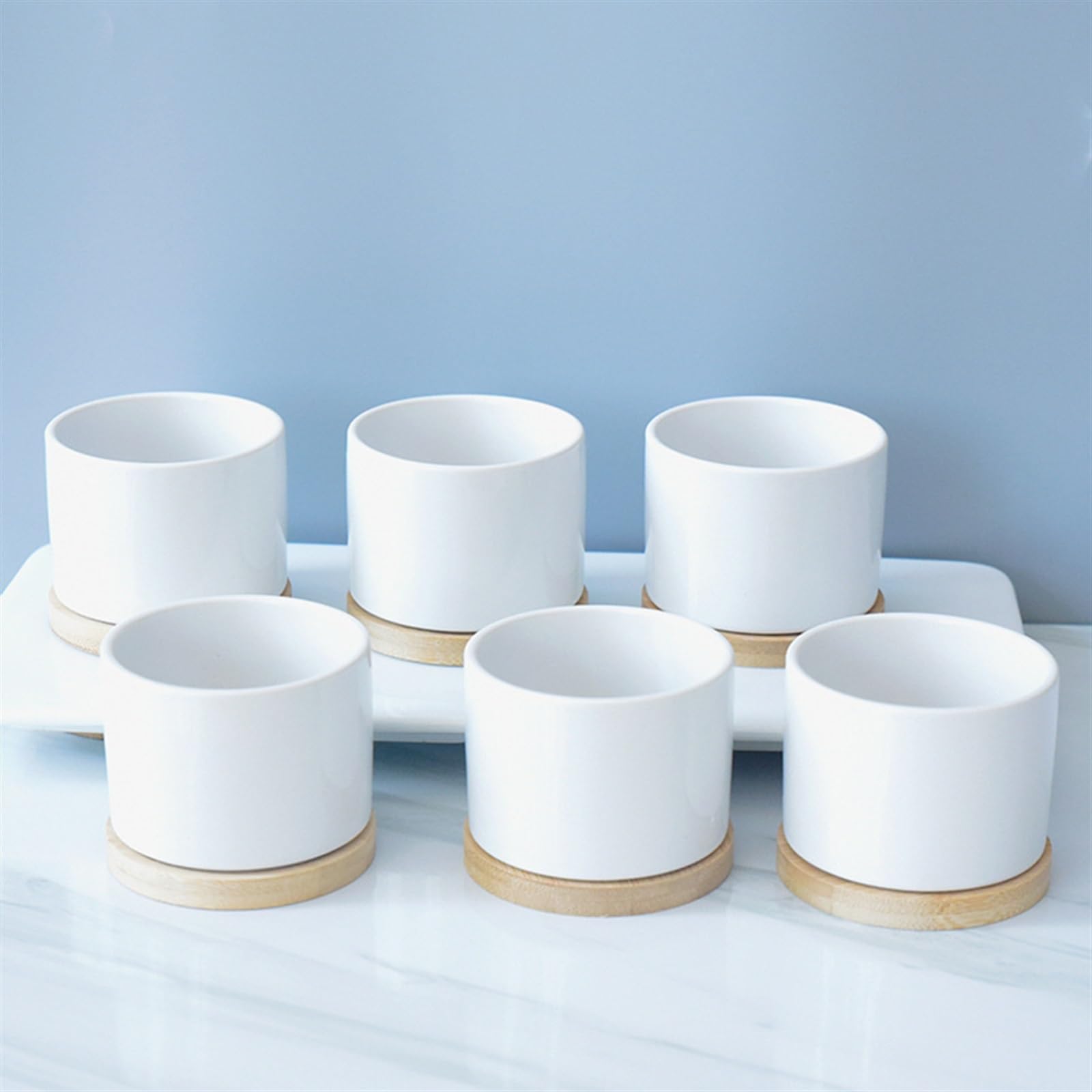 Doniczki Doniczki Ceramiczne Czysta biel z drewnianą tacą Doniczki Sukulenty Kwiaty Uprawa roślin zielonych Sadzarki Dekoracja domu Doniczka ceramiczna