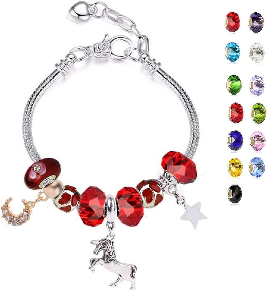 Heart Charm Bracelet for Girl Rose Gold Tone with Charm "Happy Unicorn" Star Moon for Pandora Adjustable 6.7 - 8.3 Inch: Clothing, Shoes & Jewelry