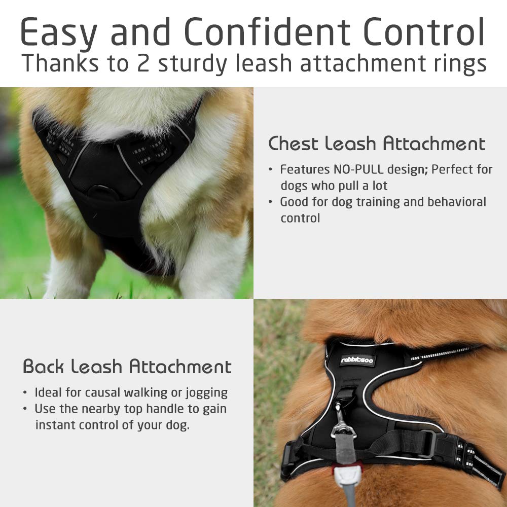 rabbitgoo Pettorina Cane Taglia Grande, Pettorina Cane ad h Regolabile con 2 Ganci in Metallo, Imbracatura per Cani Anti Tiro Riflettente, Imbracatura Traspirante per Addestramento Corsa, Nero, XL