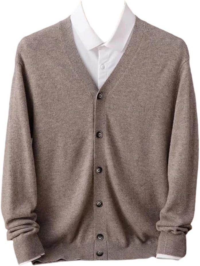 Men's Wool Cardigan Casual Knit V-Neck Loose Top Spring Fall Warm Sweater