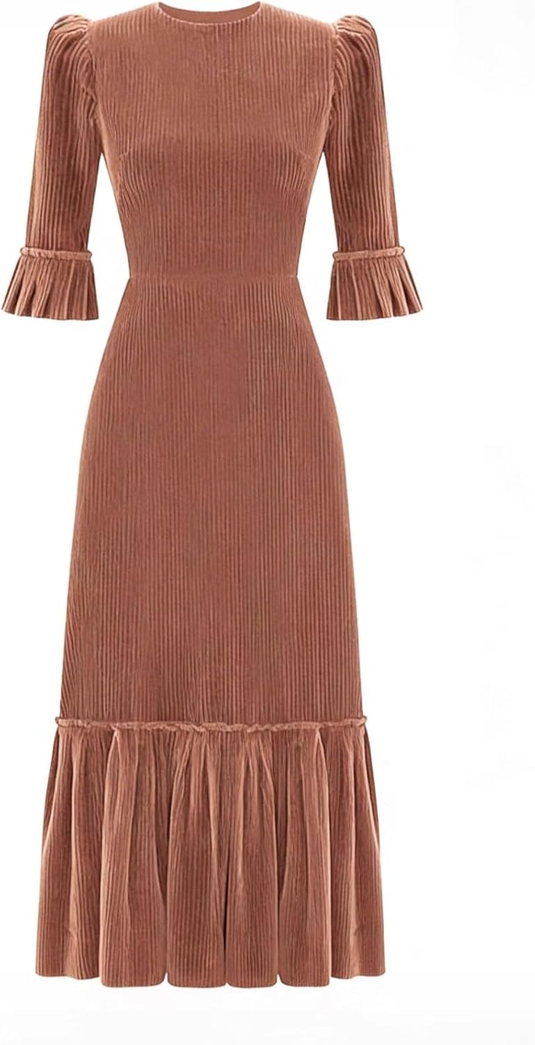Averis New Women's Spring and Summer high-end Long Skirt with Ruffled Sleeves and Temperament Pleated Dress