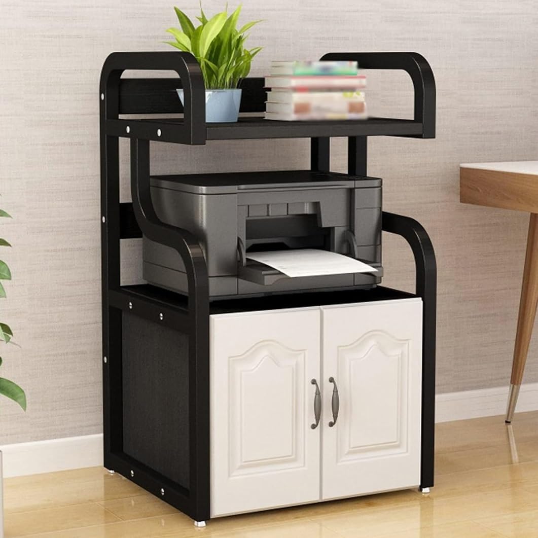 YVYKFZD 3/4-stufiger Druckerständer, robuster Druckertisch mit Aktenschrank, Druckerständer Schreibtisch-Turm, AV-Schrank mit Ablagefläche, für Büro, Zuhause, Klassenzimmer(3 Tiers black+black walnut)