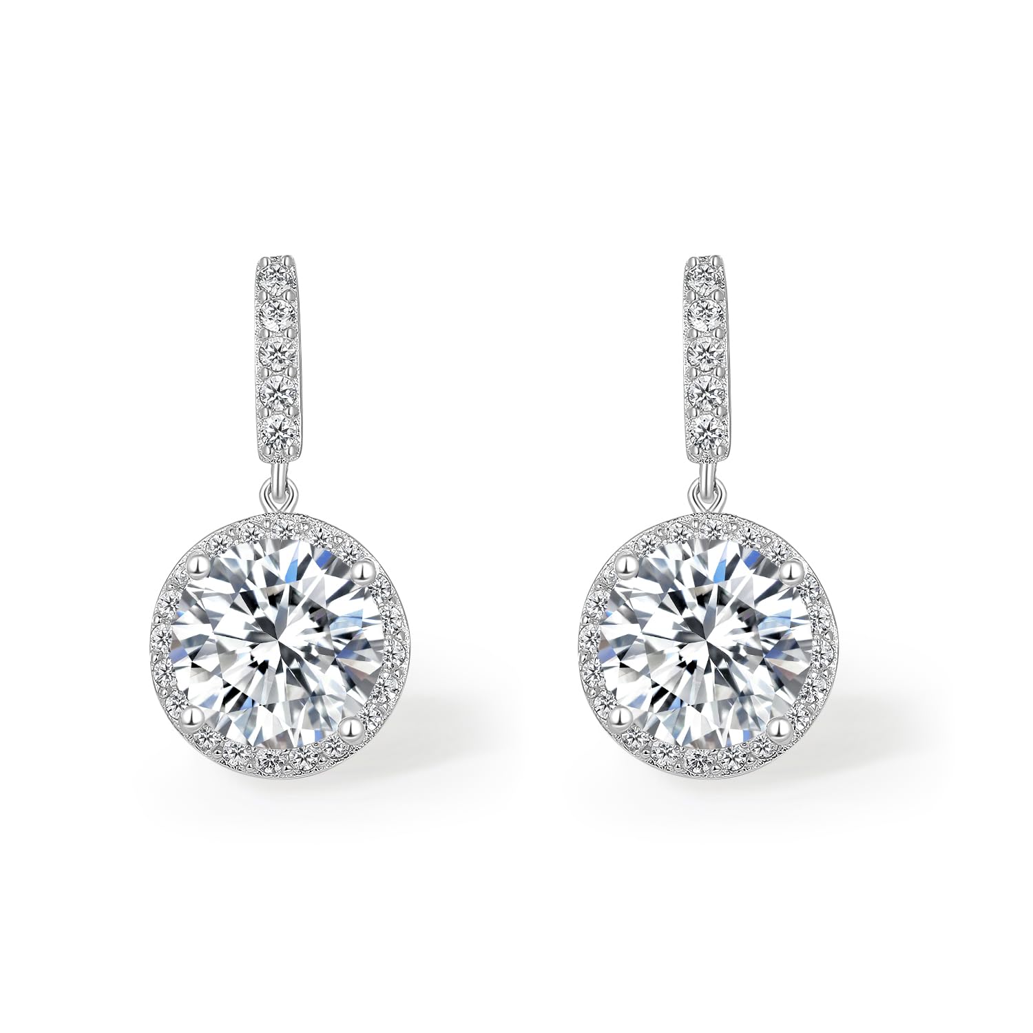 ZHOU LIU FU Lange Ohrringe Hängend, Silber 925 Echtes Silber Ohrstecker Statement Zirconia Runden Glitzer für Damen Frauen Schmuck in Geschenkbox