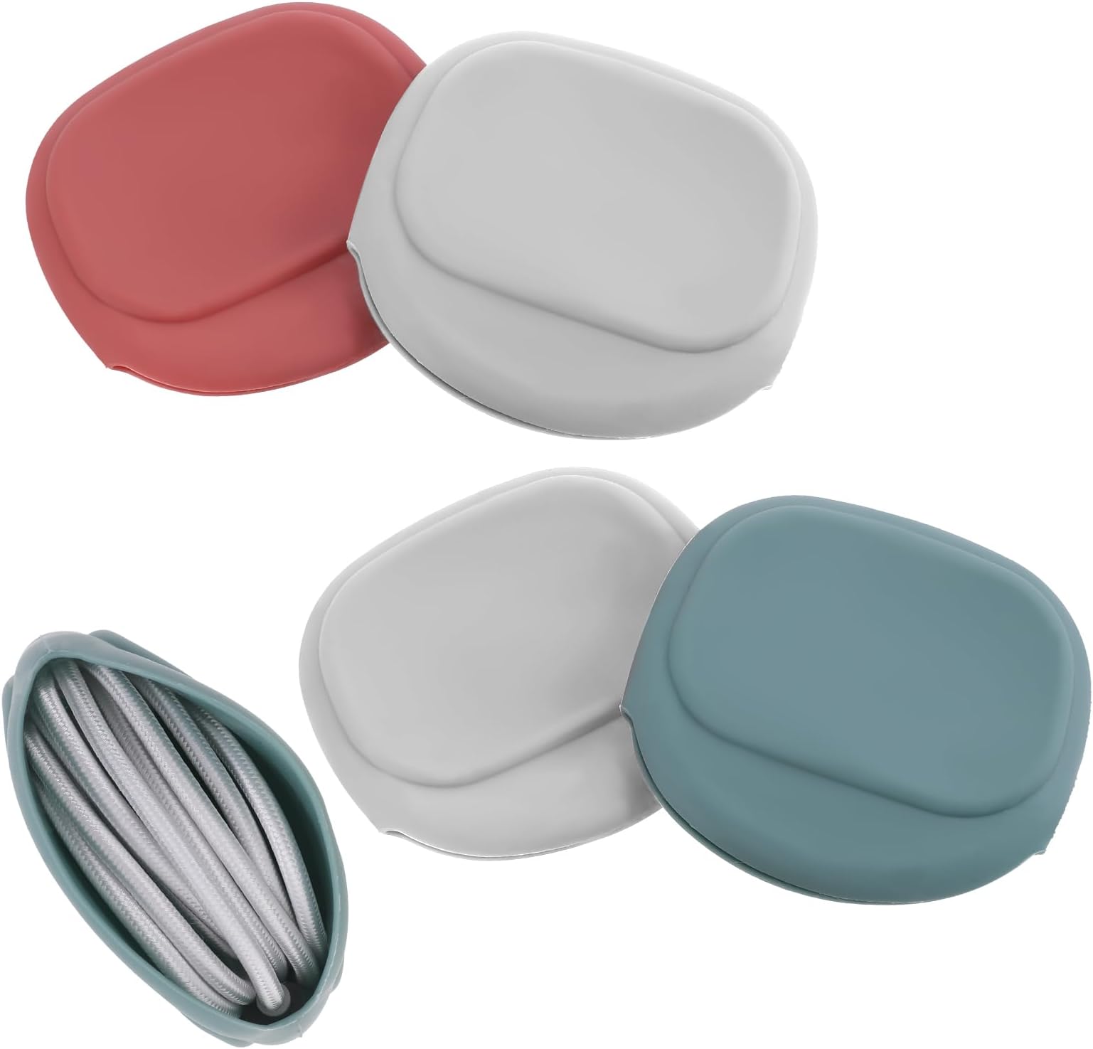 Ptwola 4 PCS Mini Headphone Case Silicone Data Cable Storage Organizer Portable Cord Management Holder Colorful Key Box Reusable Wired Earbud Case Accessories for Home Sports Travel Coin Charger