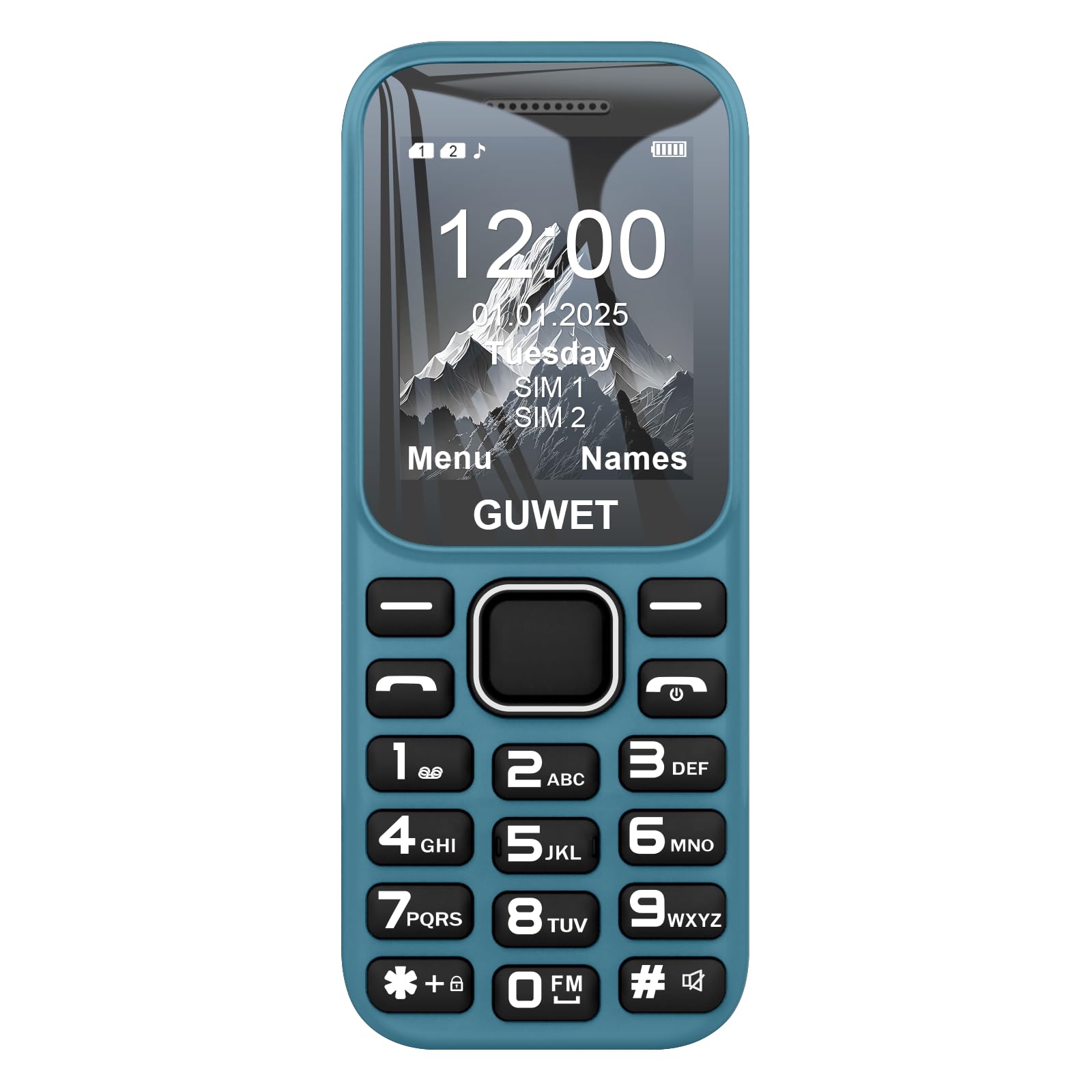 Guwet A2 2G Telefono Cellulare per Anziani con Tasti Grandi, Volume Alto, Funzione SOS, Batteria ad Alta Capacità, Doppia SIM Dual Standby, blu