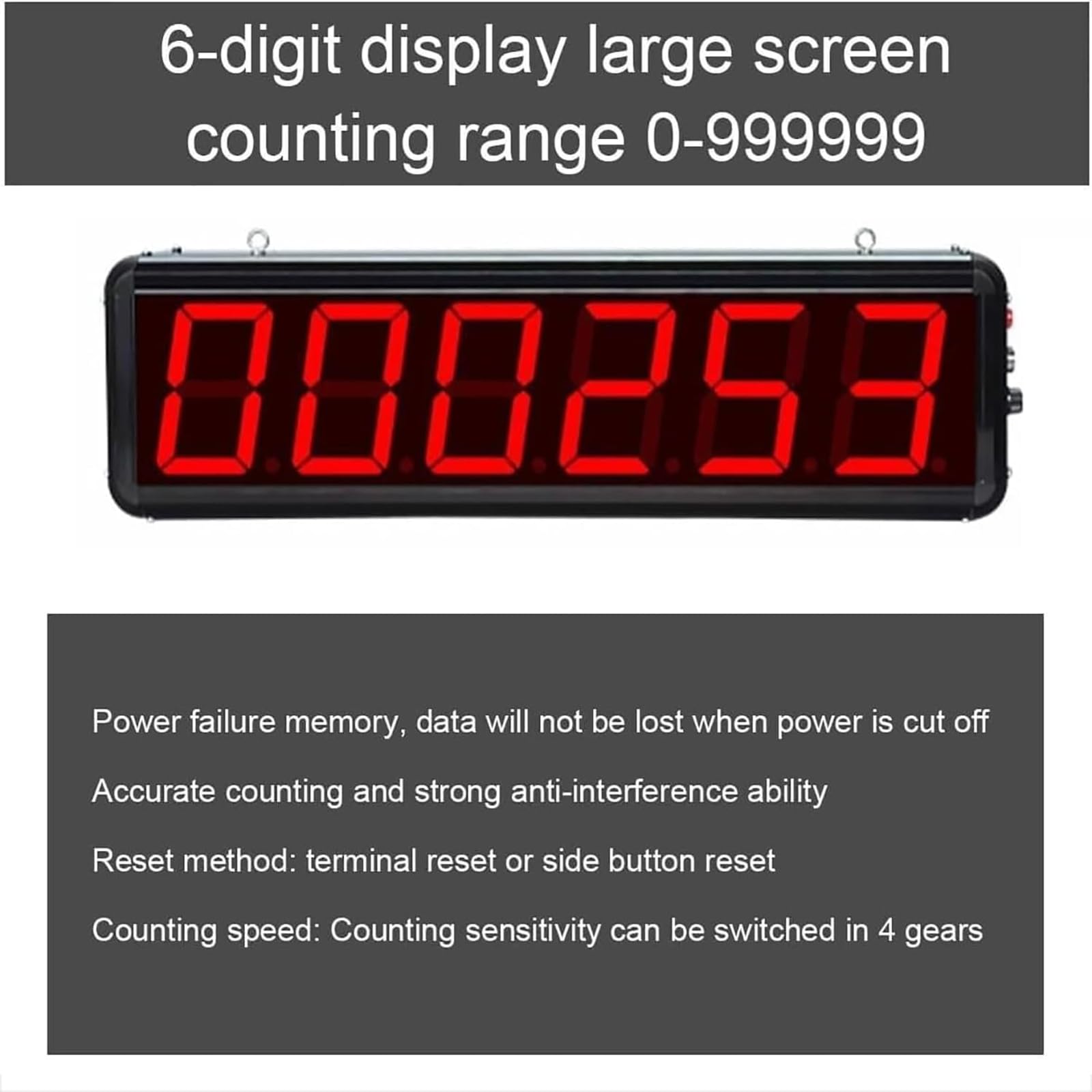 Compteur numérique à 6 chiffres avec télécommande, distance d'induction réglable 0-70 cm, plage de comptage 0-999999, mémoire d'arrêt pour bande transporteuse
