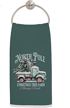 Green Christmas Tree Kitchen Towels, Retro Christmas Pickup Truck Hand Towels for Bathroom Decor, Holiday Winter Xmas Dish Tea Towel for Kitchen Decor, 16x24 Inch