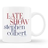 11oz TV Mug - The Late Show Stephen Colbert Red and Blue Word Stack Design White 11oz Ceramic Coffee Cup