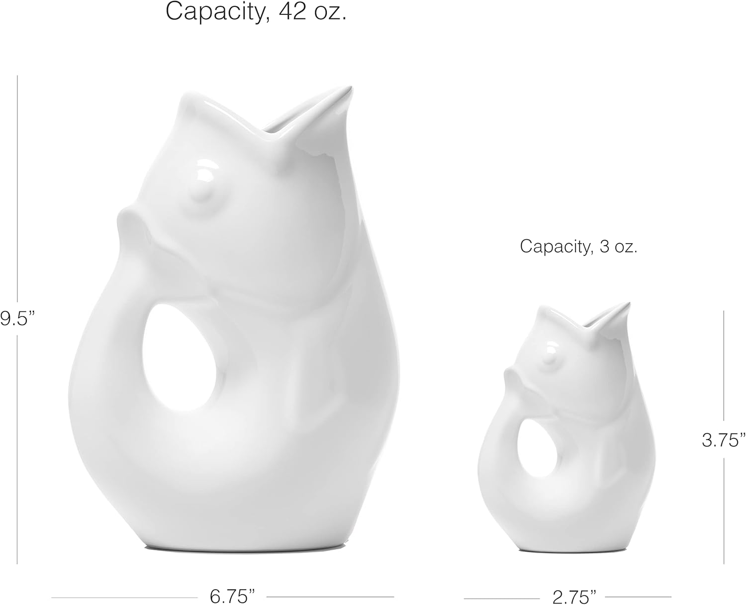 Gurgle Pot - Set of 2, French Inspired Design, Large Pitcher 42 oz. with matching Creamer, Bright White, the perfect Indoor or outdoor tableware.