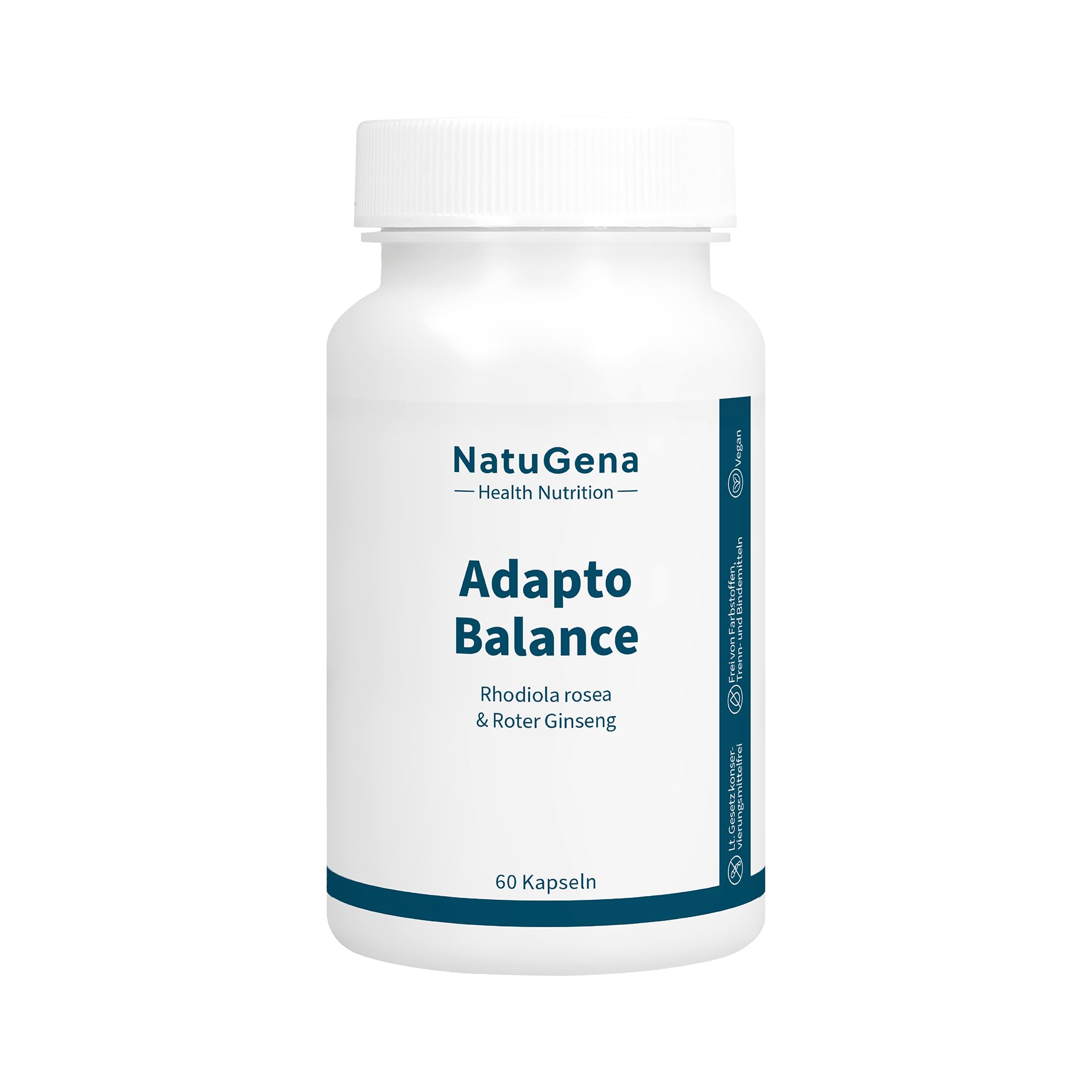 NatuGena AdaptoBalance – Rhodiola rosea, Roter Ginseng, B6, B5 | 60 Kapseln | Schisandra, Cordyceps & mit bioaktiven Vitaminen B5 & B6 – schnelle Bioverfügbarkeit - vegan, laktosefrei, 30-Tage-Versorgung