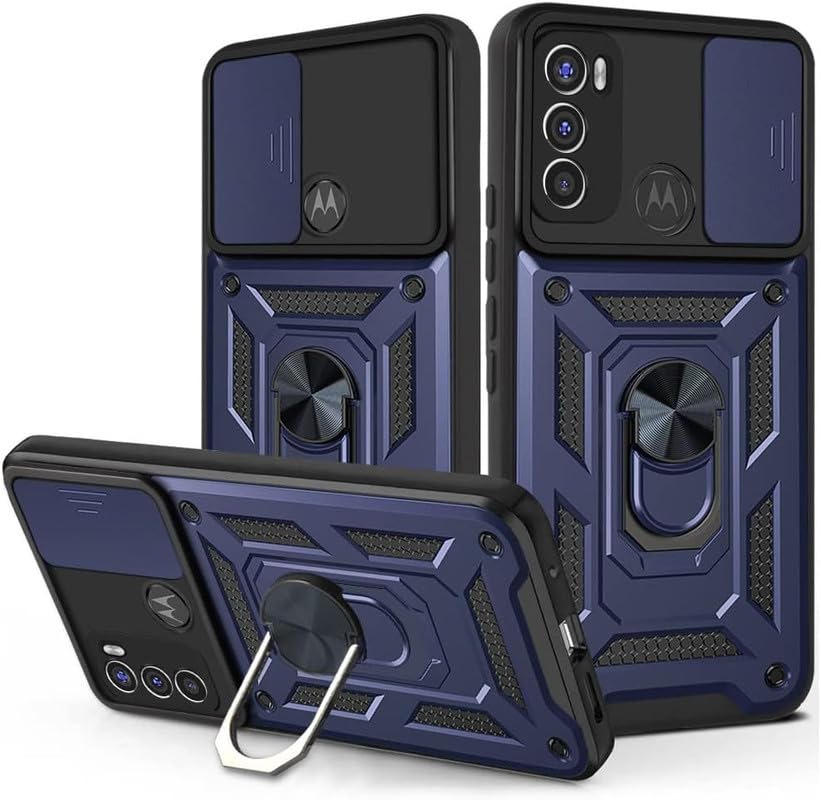 Image of Robot Ring Thunder Case, Shockproof Hybrid Kickstand Back Case Defender Cover for Moto G40 Fusion - Blue (Sliding Camera Window)