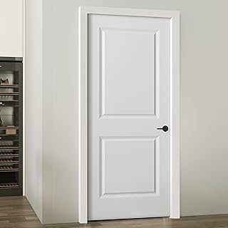 JUBEST 36"x80" Raised 2-Panel Square Smooth White Primed Hollow Core Interior Molded Door Slab, NOT Included Hardware, Paintable Interior Door for Pantry, Laundry, Closet