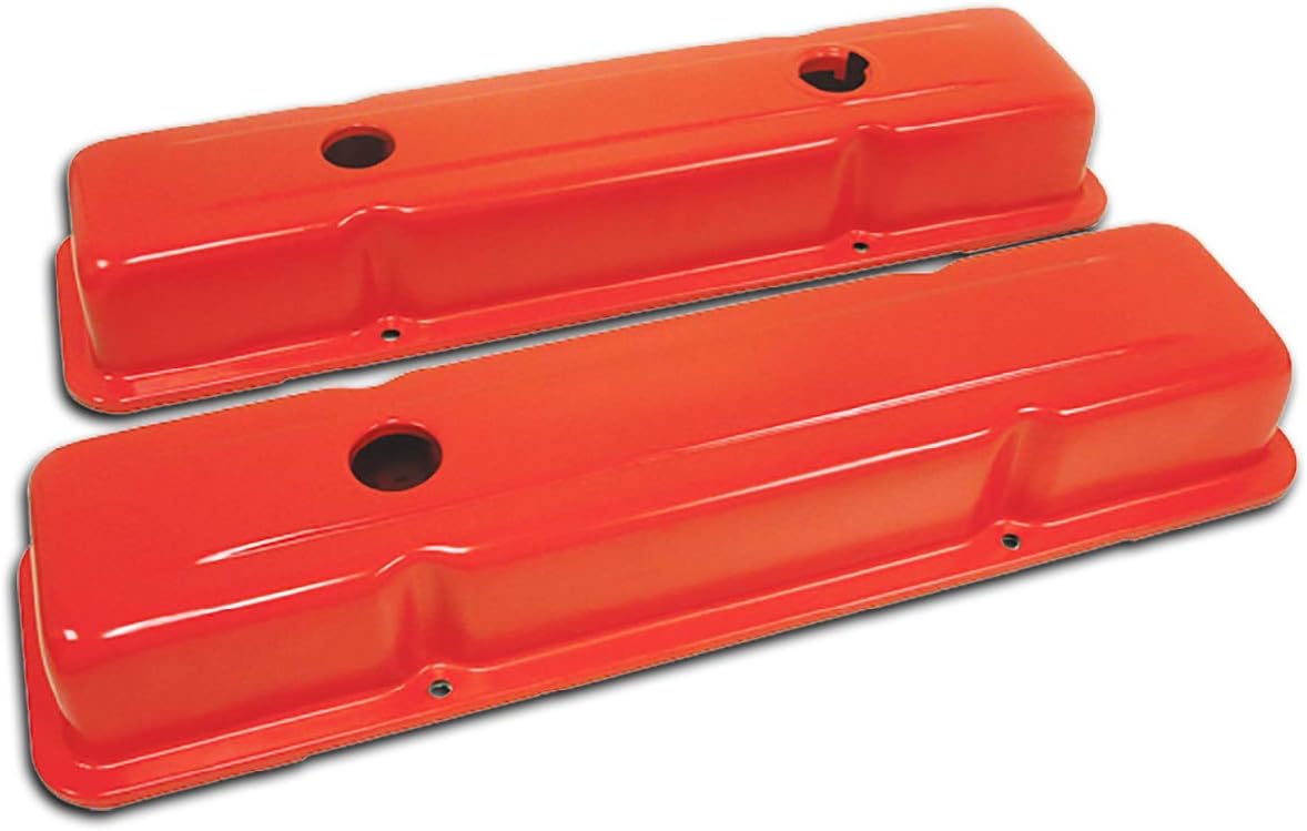 Cobra-Tek - CBK-HZ-9518-PBK- Compatible/Replacement 1958-1960-1962-1964-1967-1970-1972-1980-1986 Chevy SB Small Block Engine OEM Style Short Valve Covers Orange.
