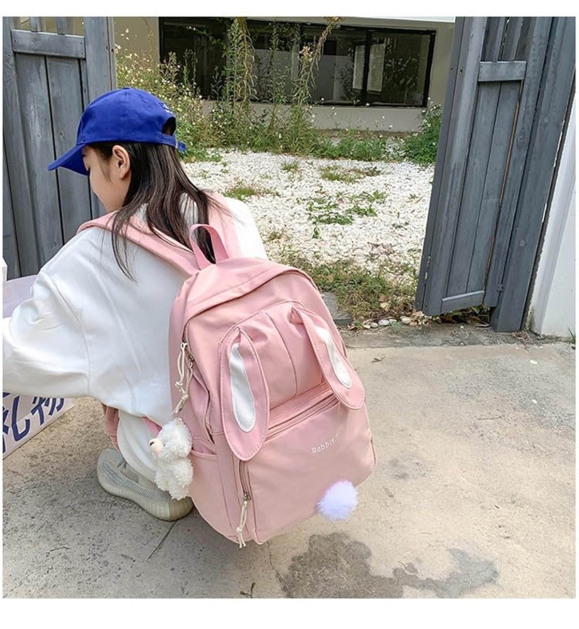 Cute Soft Rucksack for Girls with Plush Rabbit Ear Accessories