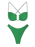 Women's Textured Underwire Bikini Set V Notch High Cut Swimwear Tie Side Ribbed Sexy Swimsuits