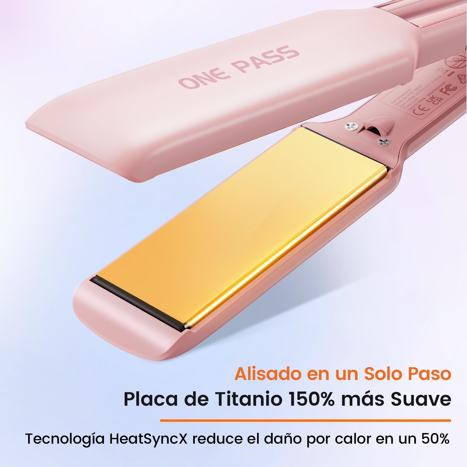 Faszin Plancha de Pelo con Placa de 42 mm de Ancho, Plancha de Titanio con Iones Negativos, Pantalla LED, Calentamiento Rápido de 30 s, Temperatura Ajustable de 11 Niveles (130-230 ℃) - Rosado