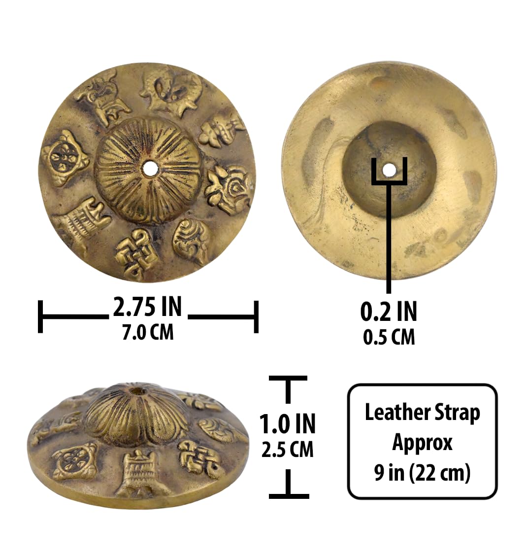 Cymbales Tibétaines Tingsha Ajuny - Méditation Yoga - Symboles OM Mane Padme Hum - Laiton