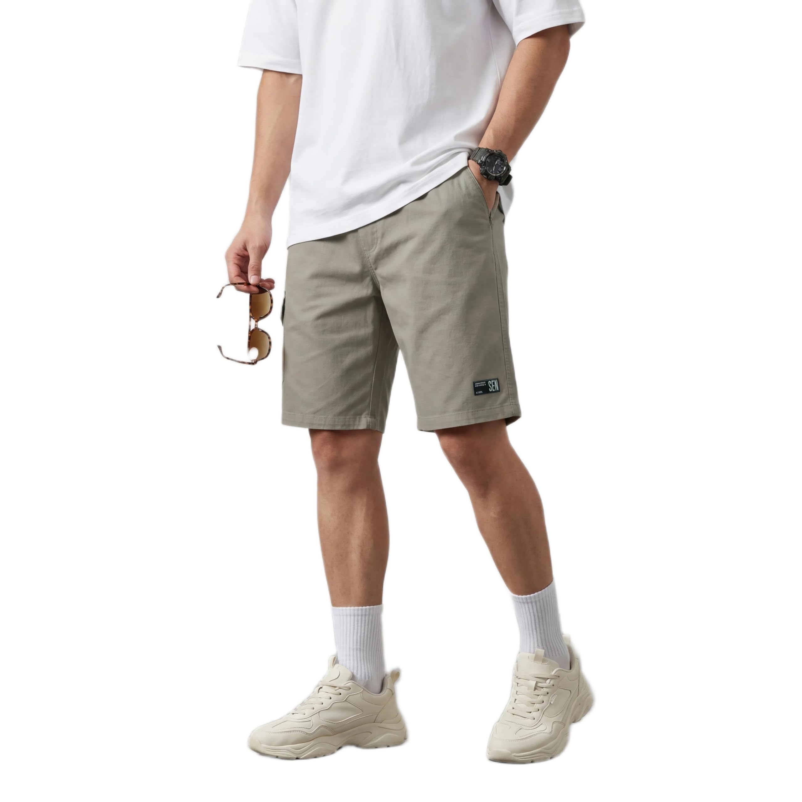 Men's Cotton Cargo Shorts in Light Gray |STYL 20-image-44