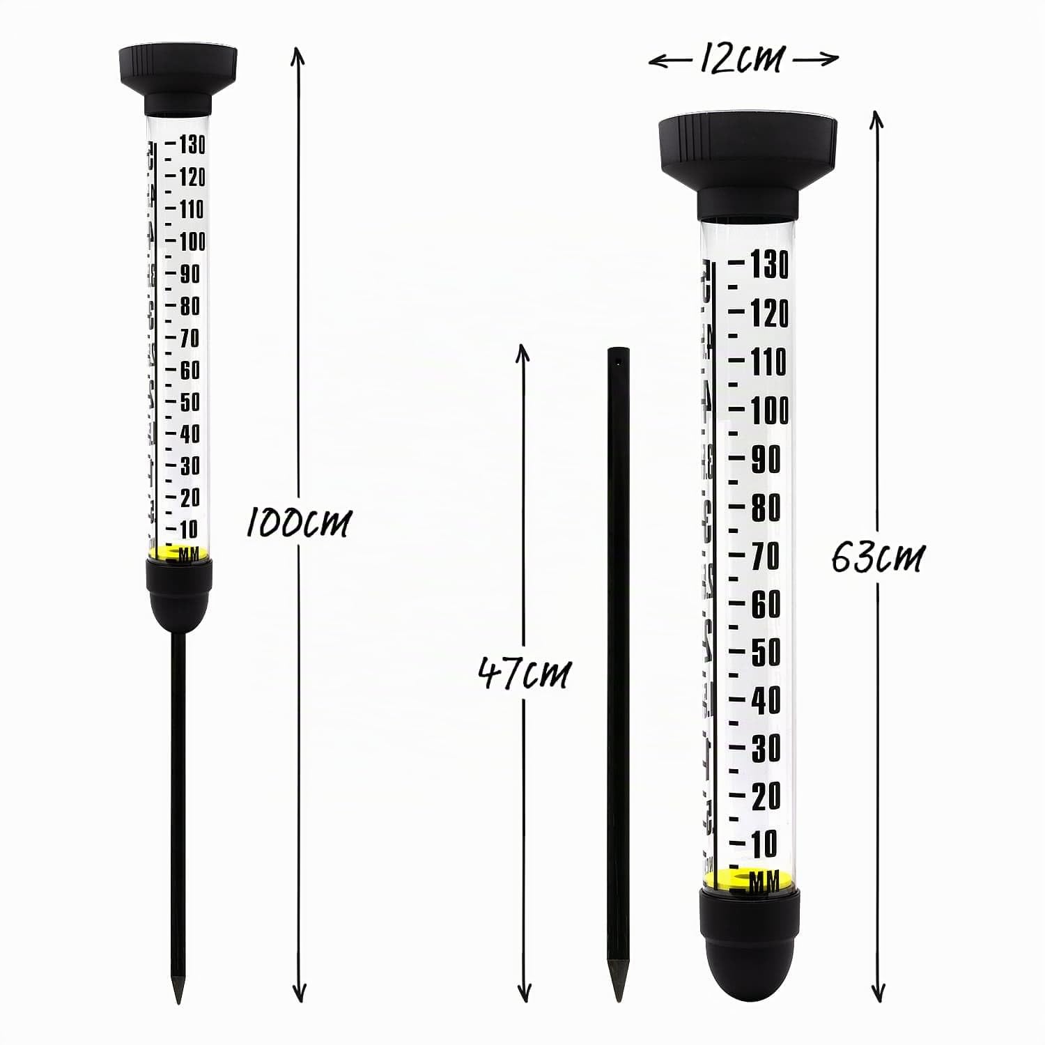 CKB LTD Pluviometro con picchetto per esterni, misura extra large, doppia scala con picchetto per prati, giardini, fattorie e campi da golf, altezza 100 cm