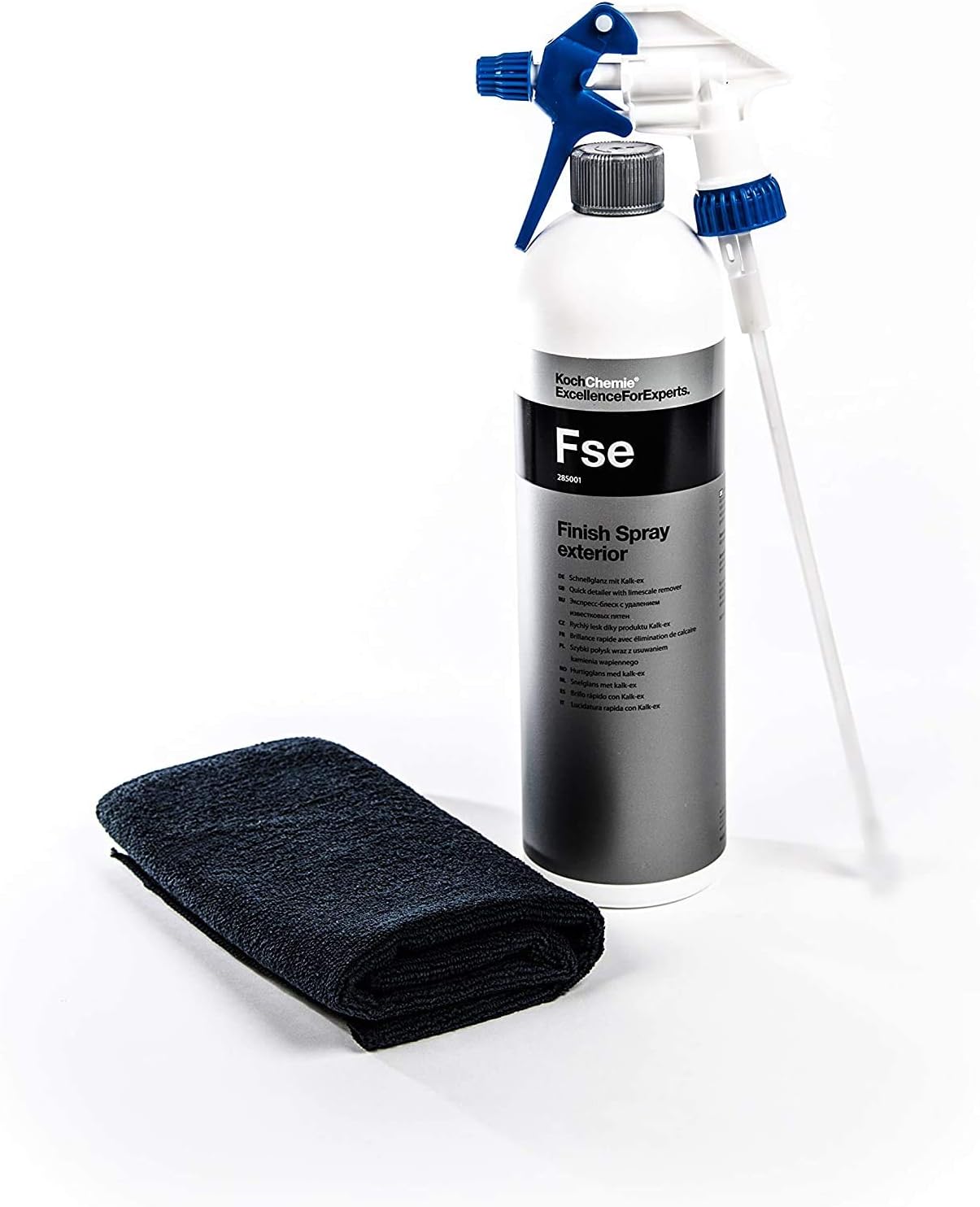 Koch Chemie FSE Finish Spray Exterior Quick Gloss with Lime ex FSE + Clean 2 Spray Head + Microfibre Cloth 40 x 40 cm Black