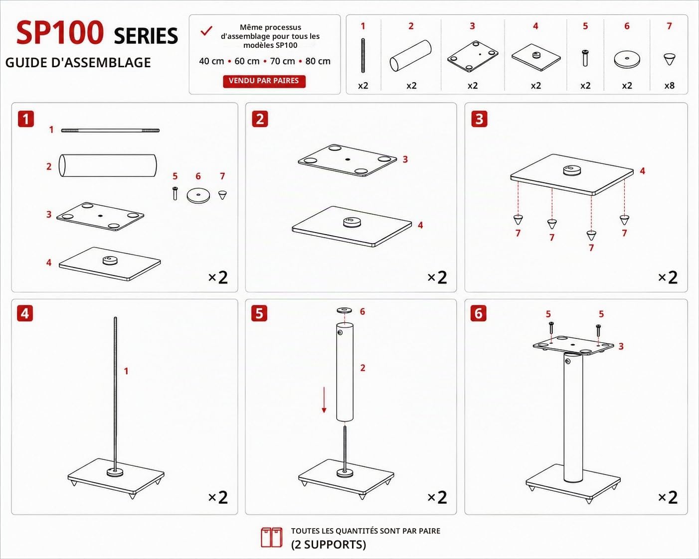 Sonorous SP100-40 Noir – Pieds d’Enceintes 40 cm (Paire) | Aluminium & Verre Trempé | Supporte Jusqu’à 20 kg par Pied | Gestion des Câbles Intégrée.