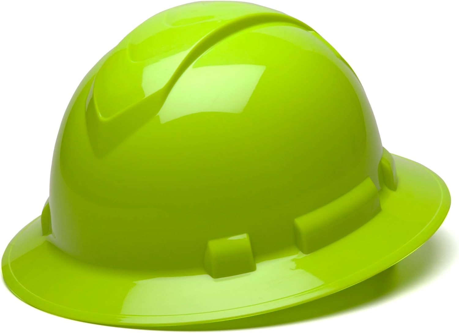 Pyramex Ridgeline Full Brim Hard Hat, 4-Point Ratchet Suspension, Hi-Vis Lime (Pack of 2)