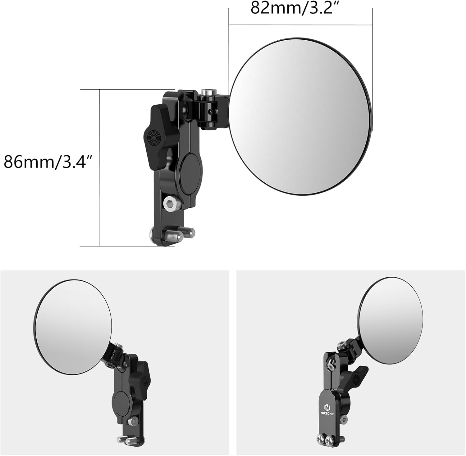 NICECNC Black Round Quick Flip Mirrors Kits Adjustable Foldable Quick Flip Convex Glass Mirror Fits Most Hand Guards, Only Two Drilled 1/4" Holes Are Required, Round Mirrors