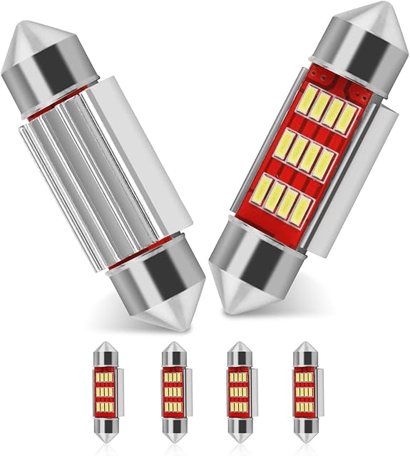 36mm Festoon LED Car Bulb 6pcs, LED Dome Reading Xenon White Bulbs Car Interior Light Bulb Replacement Number Plate Lights Map Lamps No Polarity 12V SMD 3014 180LM (36mm)