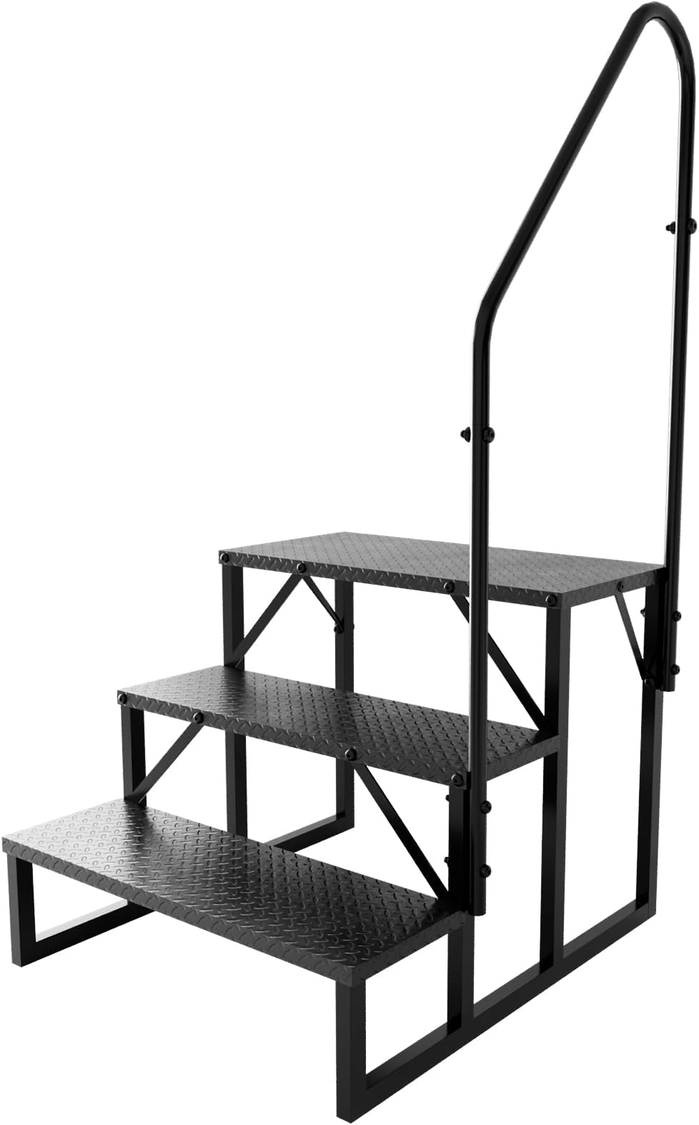 RV Steps with Handrail, Hot Tub Steps Outdoor, 3 Step Ladder Stool, RV Stairs with Anti-Slip Panel, Camper Steps for Spa, Travel Trailers, Pool and Porch