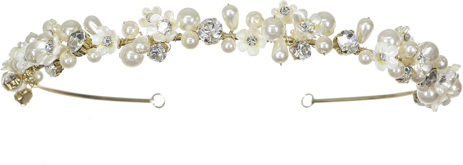 SAMKY Faux Pearl Flower Crystal Headband Bridal Wedding Tiara
