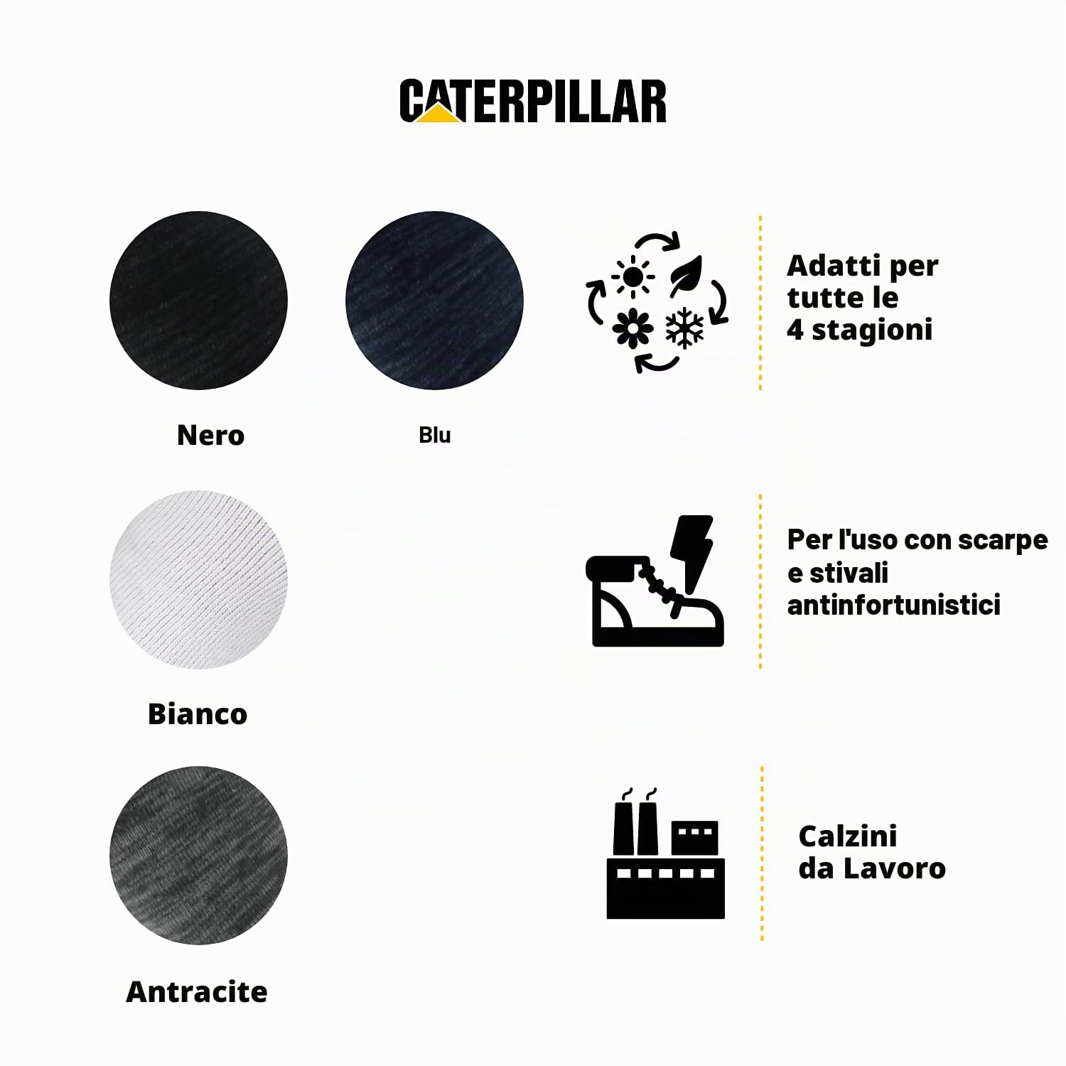 Caterpillar 6 Paia Calze Sneaker Lavoro - Punta Tallone Rinforzati - Supporto Arco Plantare - Cotone