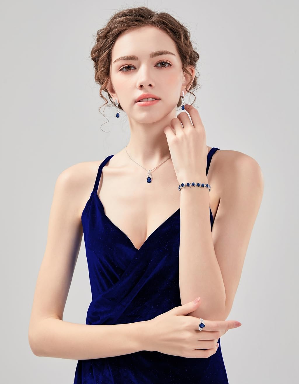 LMXXVJ Jewelry Set for Women,Teardrop Cubic Zirconia Necklace Earrings Adjustable Ring Bracelet Jewelry Set Formal Jewelry Gift - Image 2