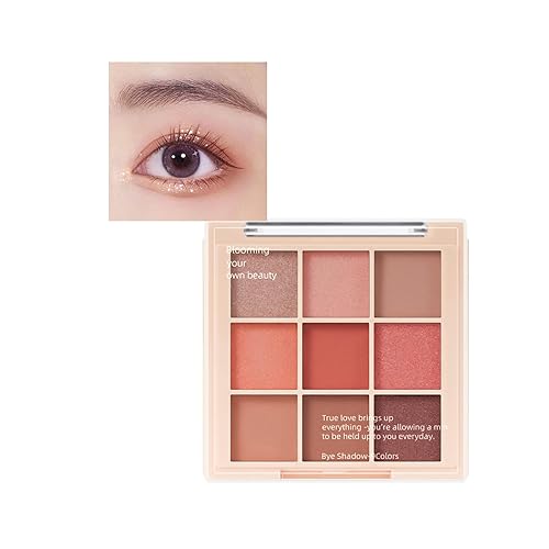 Paleta de sombra de ojos rosa y roja, paleta de sombra de ojos con purpurina de 9 colores, impermeable, alto pigmento, maquillaje de ojos coreano de